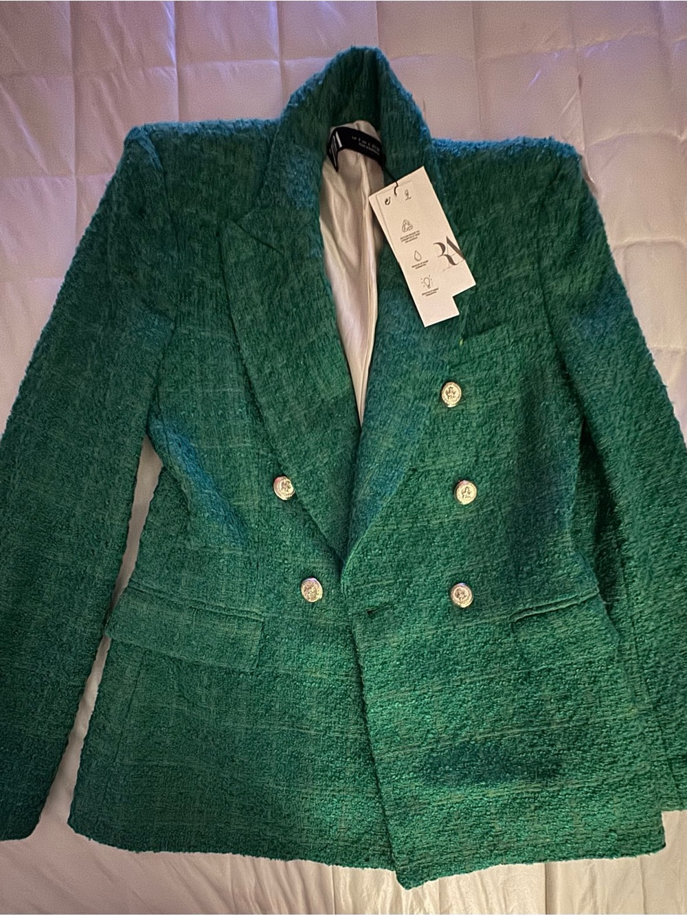 Textured Emerald Green Double-Breasted Women's Blazer